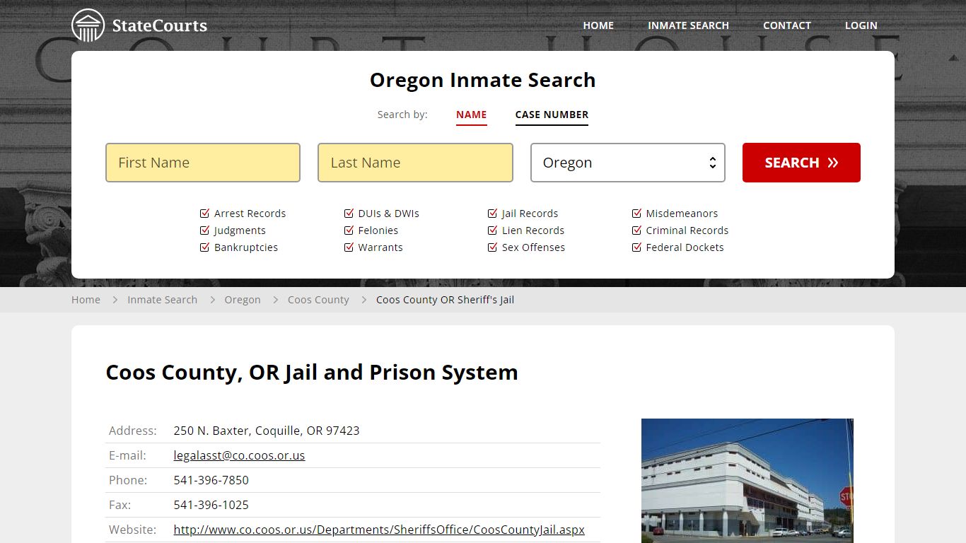 Coos County OR Sheriff's Jail Inmate Records Search, Oregon - StateCourts